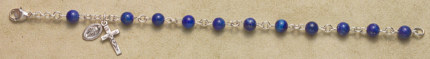 Rosary Bracelet - Sterling Silver with Lapis Beads - Blue