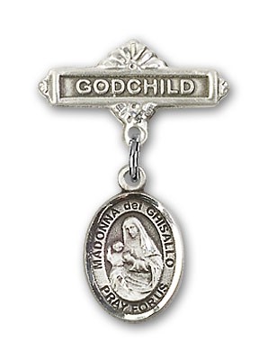 Pin Badge with St. Madonna Del Ghisallo Charm and Godchild Badge Pin - Silver tone