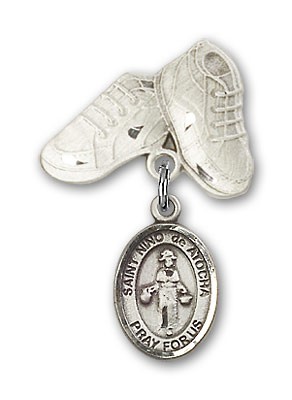 Pin Badge with St. Nino de Atocha Charm and Baby Boots Pin - Silver tone