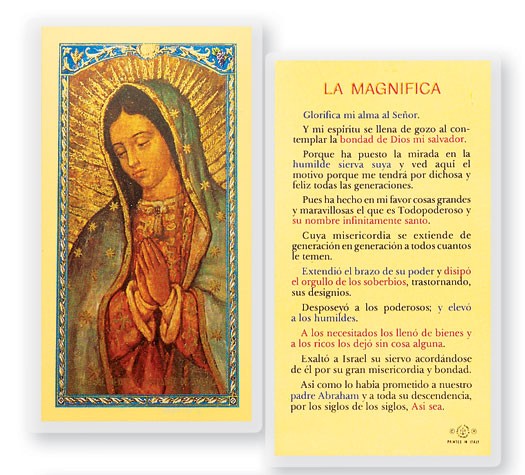 La Magnifica Virgin Guadalupe Laminated Spanish Prayer Card - 25 Cards Per Pack .80 per card