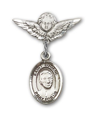 Pin Badge with St. Eugene de Mazenod Charm and Angel with Smaller Wings Badge Pin - Silver tone