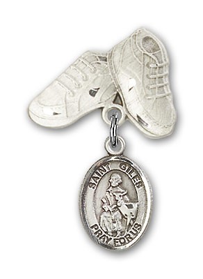 Pin Badge with St. Giles Charm and Baby Boots Pin - Silver tone