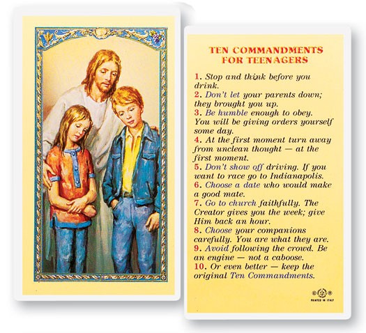 Ten Commandments Teenagers Laminated Prayer Card - 25 Cards Per Pack .80 per card