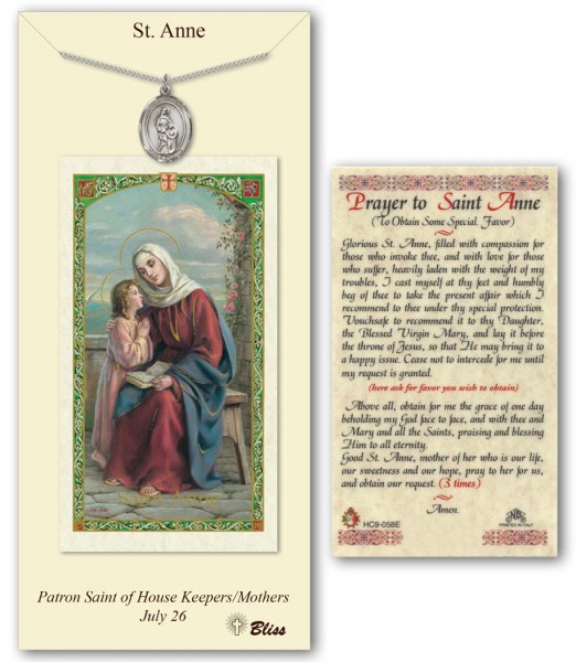 St. Anne Medal in Pewter with Prayer Card - Silver tone