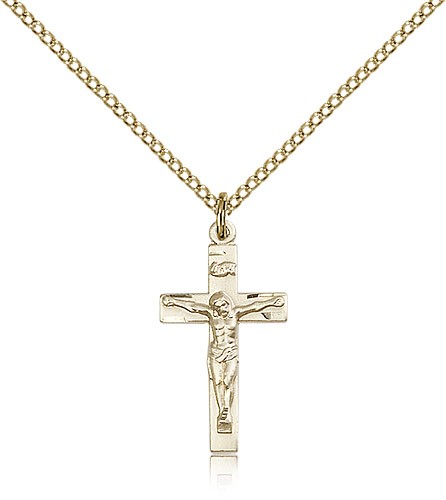 Women's Dainty Crucifix Pendant Etched Accents - 14KT Gold Filled