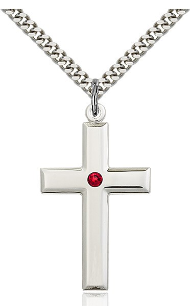Large Plain Cross Pendant with Birthstone Options - Ruby Red