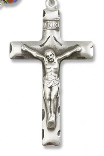 Square Edge Sterling Silver Rosary Crucifix - Sterling Silver