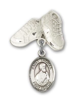 Pin Badge with St. Thomas the Apostle Charm and Baby Boots Pin - Silver tone