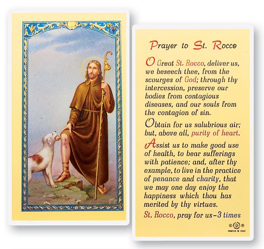 Prayer To St. Rocco Laminated Prayer Card - 25 Cards Per Pack .80 per card