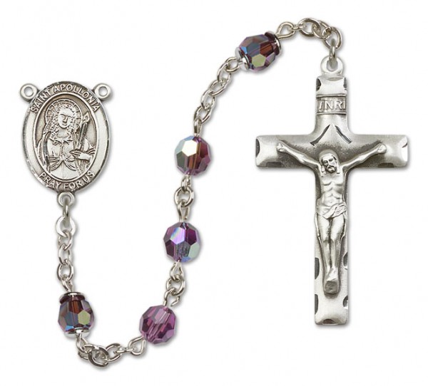 St. Apollonia Sterling Silver Heirloom Rosary Squared Crucifix - Amethyst