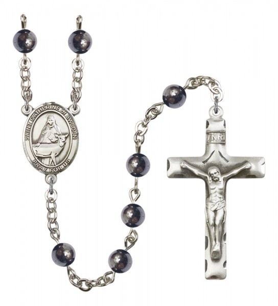 Men's St. Catherine of Sweden Silver Plated Rosary - Gray