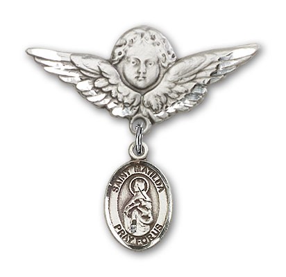 Pin Badge with St. Matilda Charm and Angel with Larger Wings Badge Pin - Silver tone