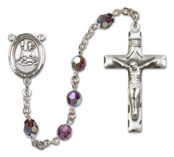 St. Honorius Sterling Silver Heirloom Rosary Squared Crucifix - Amethyst