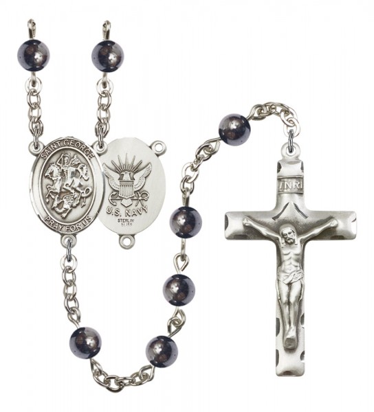 Men's St. George Navy Silver Plated Rosary - Gray