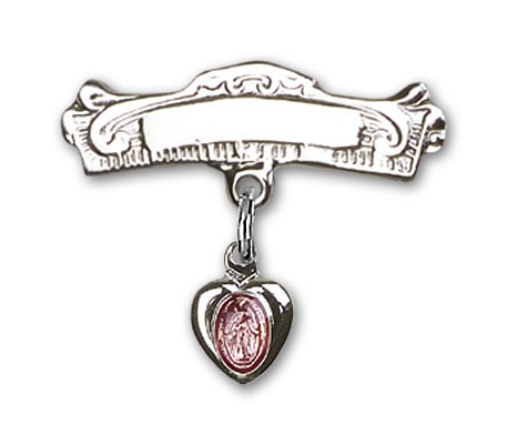 Engravable Sterling Silver Baby Pin with Pink Enamel Miraculous Charm - Sterling Silver | Pink Enamel
