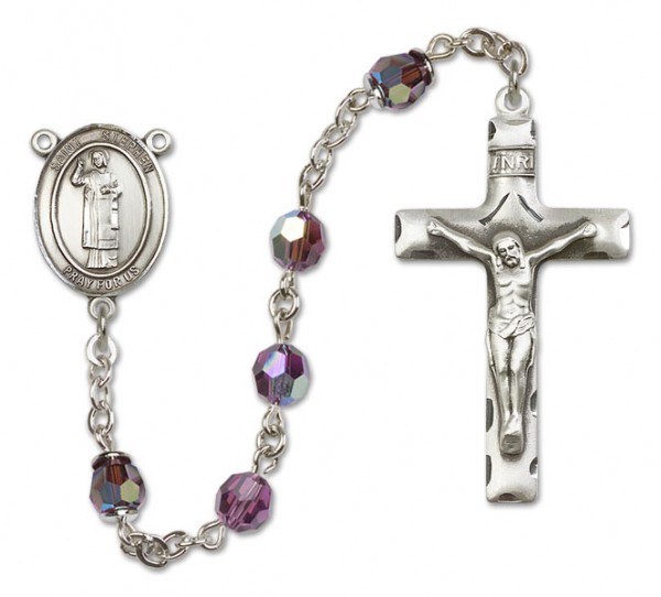 St. Stephen the Martyr Sterling Silver Heirloom Rosary Squared Crucifix - Amethyst