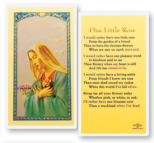 One Little Rose Laminated Prayer Card - 25 Cards Per Pack .80 per card