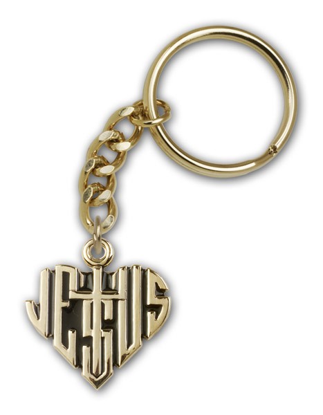 Heart of Jesus with Cross Keychain - Gold Tone
