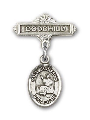 Pin Badge with St. John Licci Charm and Godchild Badge Pin - Silver tone