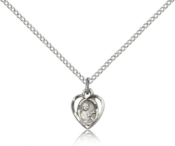 Petite St. Theresa Heart Shaped Necklace - Sterling Silver
