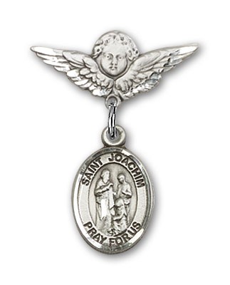 Pin Badge with St. Joachim Charm and Angel with Smaller Wings Badge Pin - Silver tone