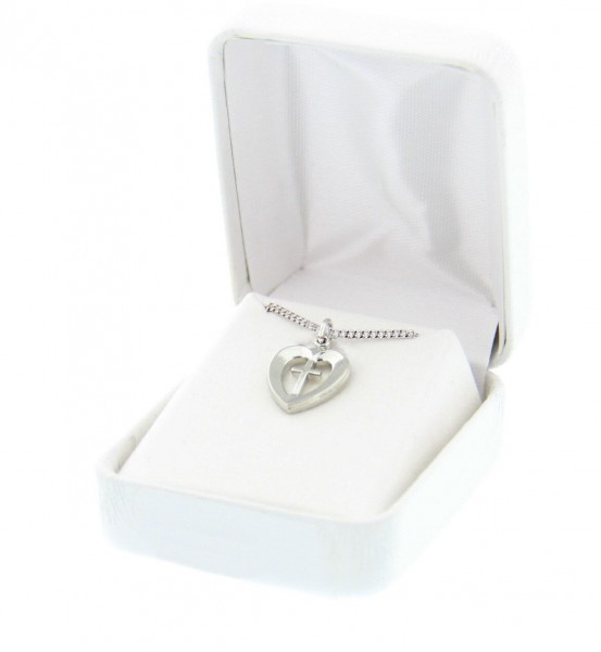 Heart and Cross Pendant - Rhodium Plated - Silver