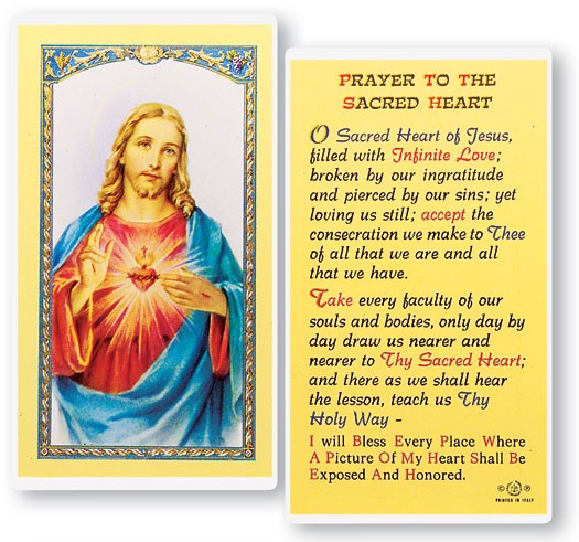 Prayer To The Sacred Heart Laminated Prayer Card - 25 Cards Per Pack .80 per card
