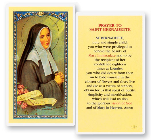 Prayer To St. Bernadette Laminated Prayer Card - 25 Cards Per Pack .80 per card