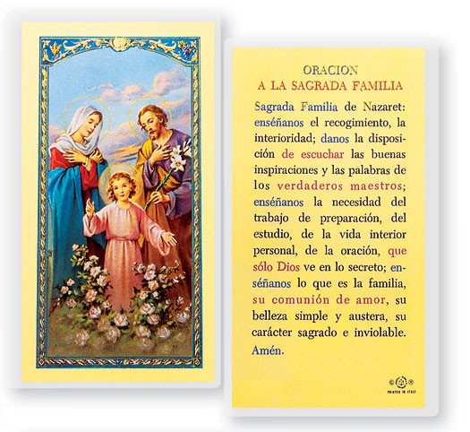Orcaion A La Sagrada Familia Laminated Spanish Prayer Card - 25 Cards Per Pack .80 per card