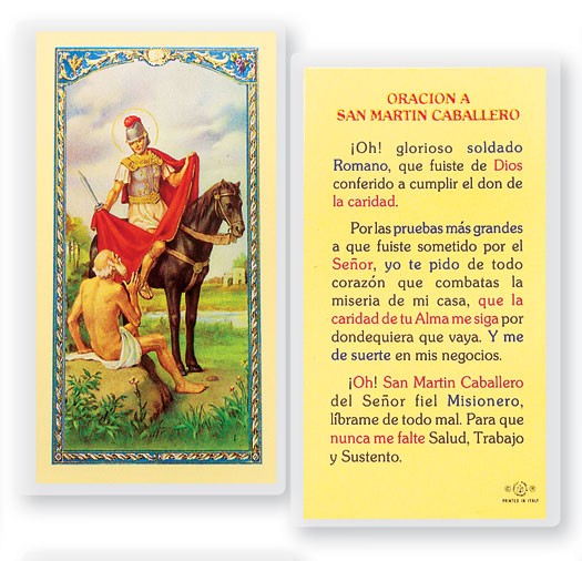 Oracion A San Martin Caballero Laminated Spanish Prayer Card - 25 Cards Per Pack .80 per card