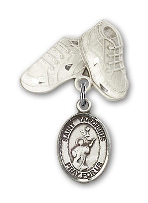 Pin Badge with St. Tarcisius Charm and Baby Boots Pin - Silver tone
