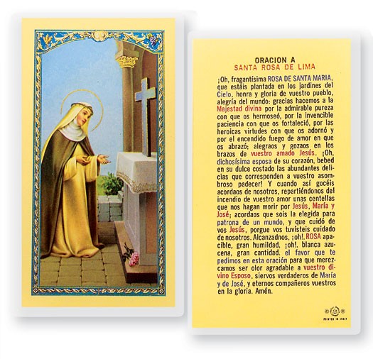 Oracion A Santa Rosa De Lima Laminated Spanish Prayer Card - 25 Cards Per Pack .80 per card