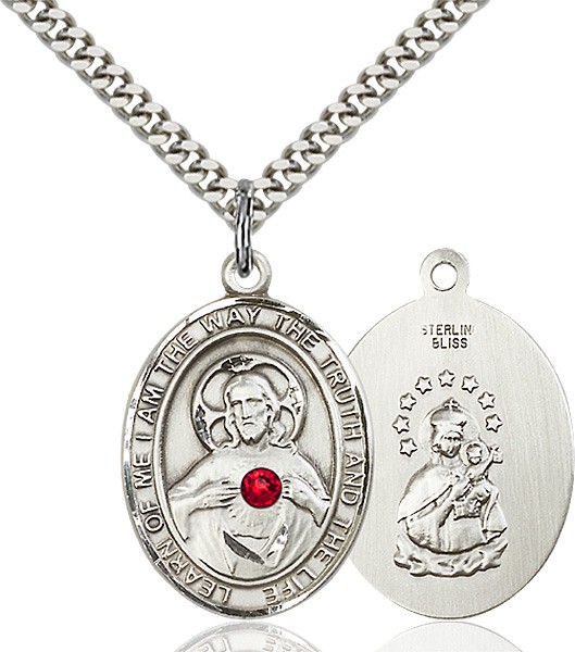 Men's Oval Sacred Heart Pendant with Birthstone Options - Sterling Silver