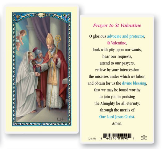St. Valentine Day Laminated Prayer Card - 25 Cards Per Pack .80 per card