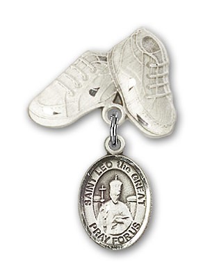 Pin Badge with St. Leo the Great Charm and Baby Boots Pin - Silver tone
