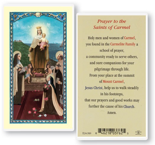 Prayers to the Saints of Carmel Laminated Prayer Card - 25 Cards Per Pack .80 per card