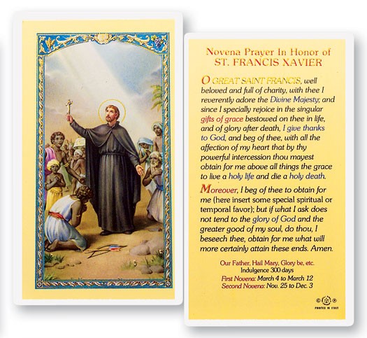 St. Francis Xavier Novena Laminated Prayer Card - 25 Cards Per Pack .80 per card