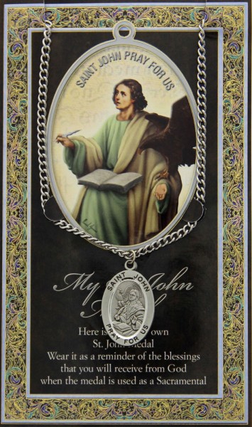 St. John the Evangelist Medal in Pewter with Bi-Fold Prayer Card - Silver tone