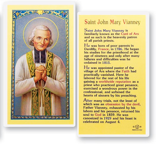 St. John Mary Vianney Biography Laminated Prayer Card - 25 Cards Per Pack .80 per card