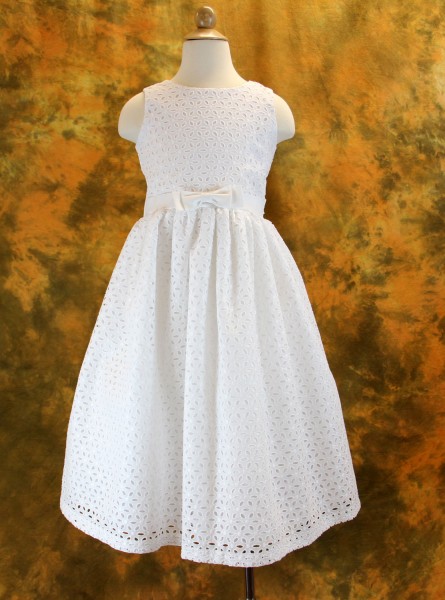 First Communion Dress with Cut Out Floral Designs - White