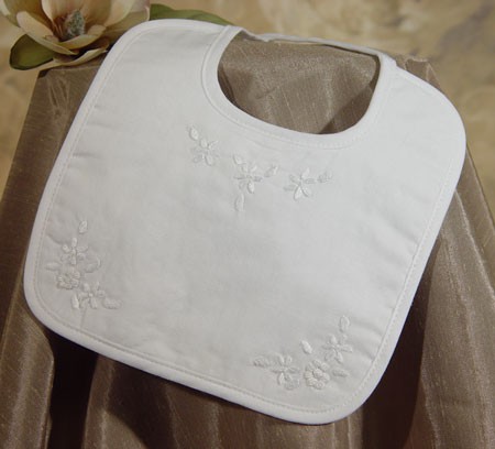 Girls Cotton Hand Embroidered Baptism Bib - White
