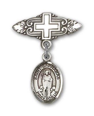 Pin Badge with St. Barnabas Charm and Badge Pin with Cross - Silver tone