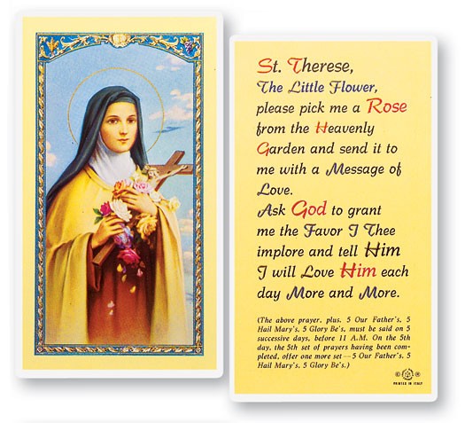 St. Therese Pick Me A Rose Laminated Prayer Card - 25 Cards Per Pack .80 per card