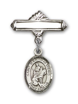Pin Badge with St. Martin of Tours Charm and Polished Engravable Badge Pin - Silver tone