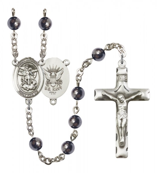 Men's St. Michael Navy Silver Plated Rosary - Gray