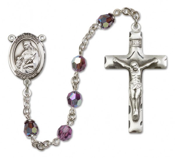 St. Agnes of Rome Sterling Silver Heirloom Rosary Squared Crucifix - Amethyst