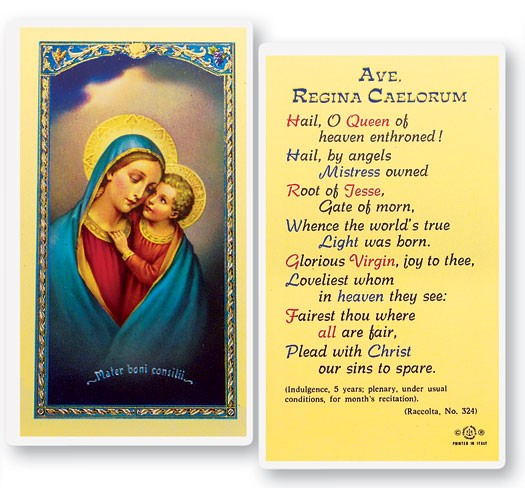 Our Lady of Good Counsel Laminated Prayer Card - 25 Cards Per Pack .80 per card