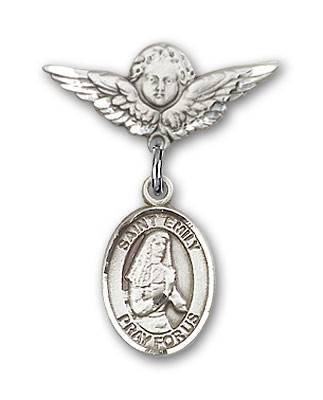 Pin Badge with St. Emily de Vialar Charm and Angel with Smaller Wings Badge Pin - Silver tone
