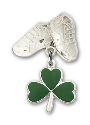 Baby Badge with Shamrock Charm and Baby Boots Pin - Silver tone