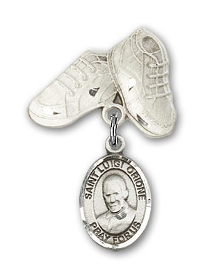 Pin Badge with St. Luigi Orione Charm and Baby Boots Pin - Silver tone